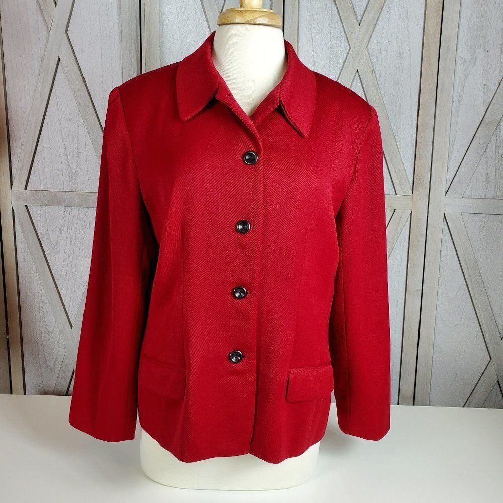 Gianni Sport Red Button Down Lined 100% Wool Blazer With Front Pockets - Sz 14